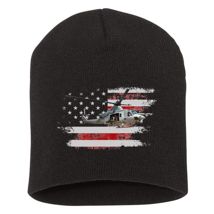 UH1 Huey Helicopter USA American Flag Helicopter Pilot Gifts Short Acrylic Beanie