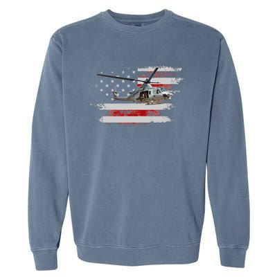 UH1 Huey Helicopter USA American Flag Helicopter Pilot Gifts Garment-Dyed Sweatshirt