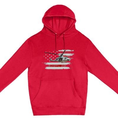 UH1 Huey Helicopter USA American Flag Helicopter Pilot Gifts Premium Pullover Hoodie