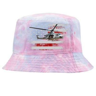 UH1 Huey Helicopter USA American Flag Helicopter Pilot Gifts Tie-Dyed Bucket Hat