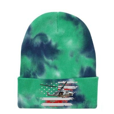 UH1 Huey Helicopter USA American Flag Helicopter Pilot Gifts Tie Dye 12in Knit Beanie