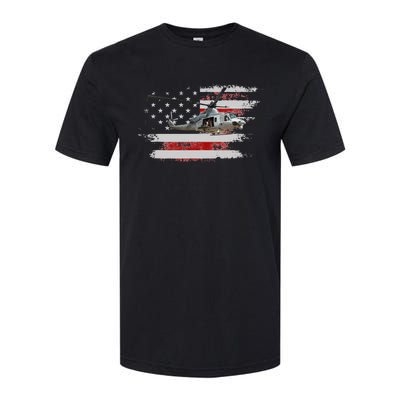 UH1 Huey Helicopter USA American Flag Helicopter Pilot Gifts Softstyle CVC T-Shirt