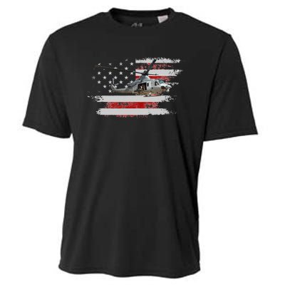 UH-1 Huey Helicopter American Flag Veteran Cooling Performance Crew T-Shirt