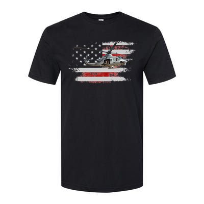 UH-1 Huey Helicopter American Flag Veteran Softstyle CVC T-Shirt