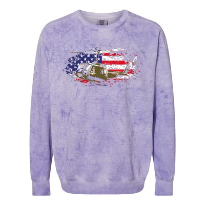 UH1 Huey Helicopter American Flag USA Pilot Vietnam Veteran Colorblast Crewneck Sweatshirt