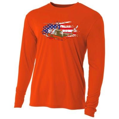 UH1 Huey Helicopter American Flag USA Pilot Vietnam Veteran Cooling Performance Long Sleeve Crew