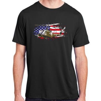 UH1 Huey Helicopter American Flag USA Pilot Vietnam Veteran Adult ChromaSoft Performance T-Shirt