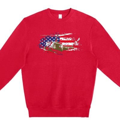 UH1 Huey Helicopter American Flag USA Pilot Vietnam Veteran Premium Crewneck Sweatshirt