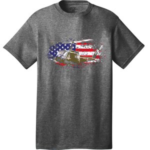 UH1 Huey Helicopter American Flag USA Pilot Vietnam Veteran T-Shirt