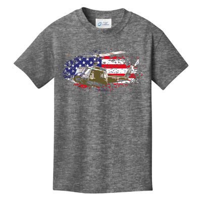 UH1 Huey Helicopter American Flag USA Pilot Vietnam Veteran Kids T-Shirt