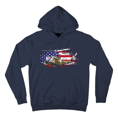 UH1 Huey Helicopter American Flag USA Pilot Vietnam Veteran Hoodie