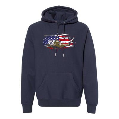 UH1 Huey Helicopter American Flag USA Pilot Vietnam Veteran Premium Hoodie