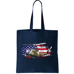 UH1 Huey Helicopter American Flag USA Pilot Vietnam Veteran Tote Bag