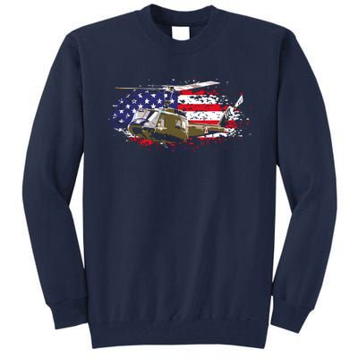 UH1 Huey Helicopter American Flag USA Pilot Vietnam Veteran Tall Sweatshirt