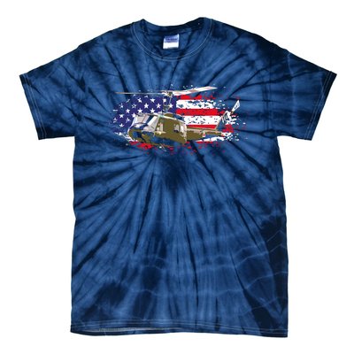 UH1 Huey Helicopter American Flag USA Pilot Vietnam Veteran Tie-Dye T-Shirt