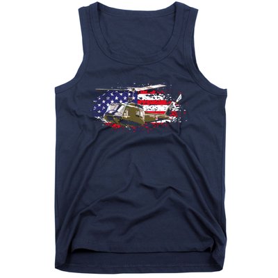 UH1 Huey Helicopter American Flag USA Pilot Vietnam Veteran Tank Top