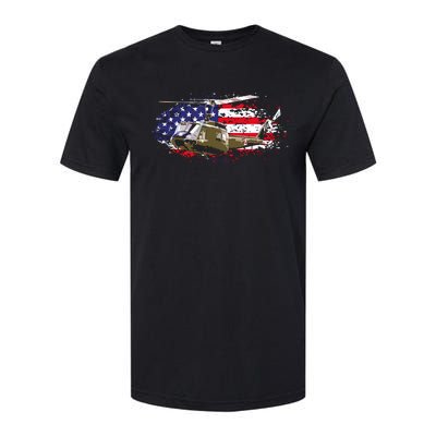 UH1 Huey Helicopter American Flag USA Pilot Vietnam Veteran Softstyle CVC T-Shirt