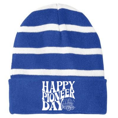 Utah Happy Pioneer Day Groovy Gift Striped Beanie with Solid Band