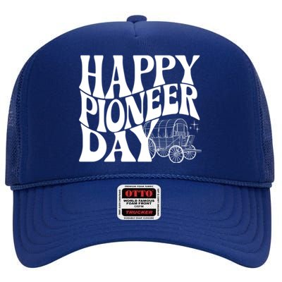 Utah Happy Pioneer Day Groovy Gift High Crown Mesh Back Trucker Hat