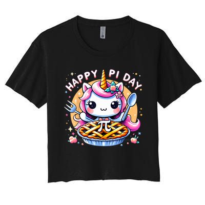 Unicorn Happy Pi Day Spiral Pi Math Funny Pi Day 3.14 Women's Crop Top Tee