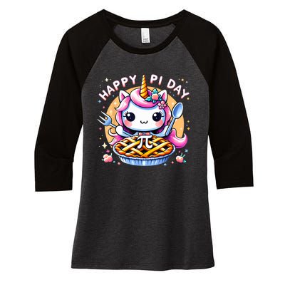 Unicorn Happy Pi Day Spiral Pi Math Funny Pi Day 3.14 Women's Tri-Blend 3/4-Sleeve Raglan Shirt