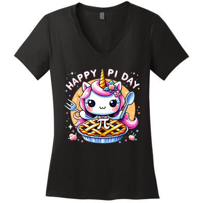 Unicorn Happy Pi Day Spiral Pi Math Funny Pi Day 3.14 Women's V-Neck T-Shirt