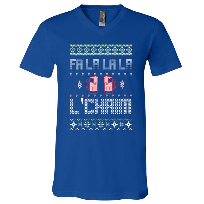 Ugly Hanukkah Party Funny Xmas Chrismukkah LChaim Funny Gift V-Neck T-Shirt