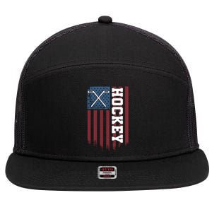 Us Hockey Player American Flag Hockey Sticks Ice Hockey Great Gift 7 Panel Mesh Trucker Snapback Hat