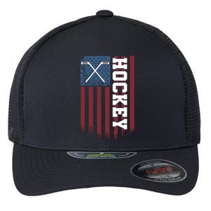 Us Hockey Player American Flag Hockey Sticks Ice Hockey Great Gift Flexfit Unipanel Trucker Cap