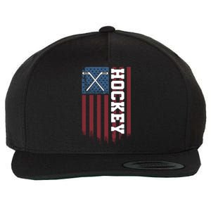 Us Hockey Player American Flag Hockey Sticks Ice Hockey Great Gift Wool Snapback Cap