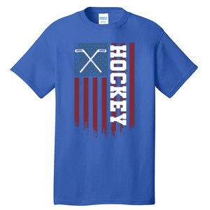 Us Hockey Player American Flag Hockey Sticks Ice Hockey Great Gift Tall T-Shirt