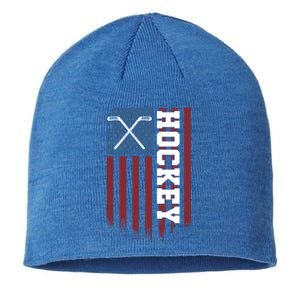 Us Hockey Player American Flag Hockey Sticks Ice Hockey Great Gift Sustainable Beanie