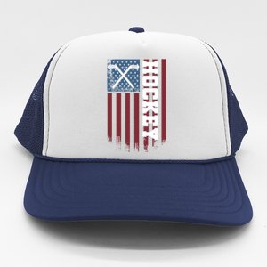 Us Hockey Player American Flag Hockey Sticks Ice Hockey Great Gift Trucker Hat