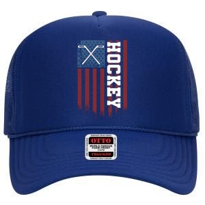 Us Hockey Player American Flag Hockey Sticks Ice Hockey Great Gift High Crown Mesh Back Trucker Hat