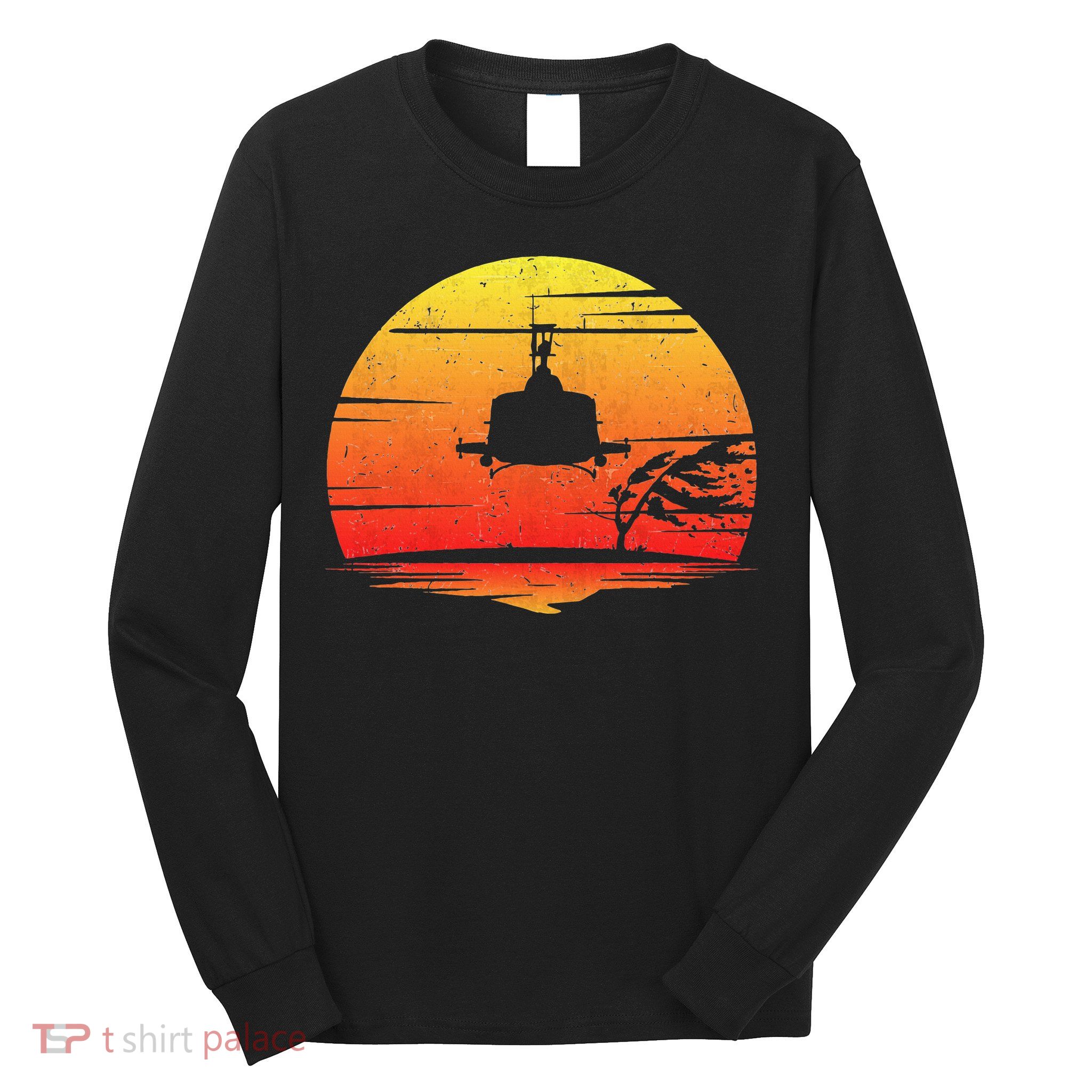 Uh1 Huey Retro Helicopter Vintage Style Vietnam Chopper Long Sleeve Shirt
