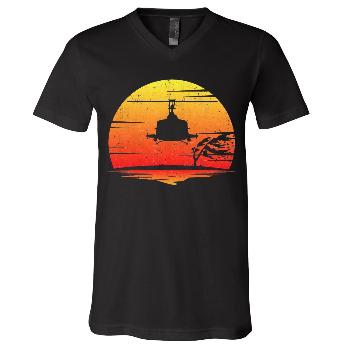 Uh1 Huey Retro Helicopter Vintage Style Vietnam Chopper V-Neck T-Shirt