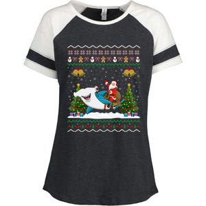 Ugly Hammerhead Shark Xmas Gift Santa Riding Shark Christmas Gift Enza Ladies Jersey Colorblock Tee