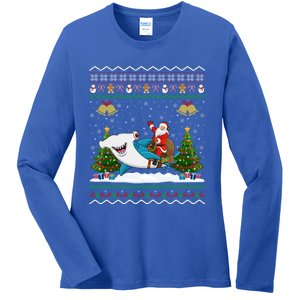 Ugly Hammerhead Shark Xmas Gift Santa Riding Shark Christmas Gift Ladies Long Sleeve Shirt