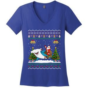 Ugly Hammerhead Shark Xmas Gift Santa Riding Shark Christmas Gift Women's V-Neck T-Shirt