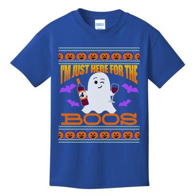 Ugly Halloween Sweater Style Wine Im Just Here For The Boos Great Gift Kids T-Shirt