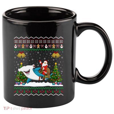 Ugly Hammerhead Shark Xmas Gift Santa Riding Shark Christmas Meaningful Gift 11oz C Handle Ceramic Mug