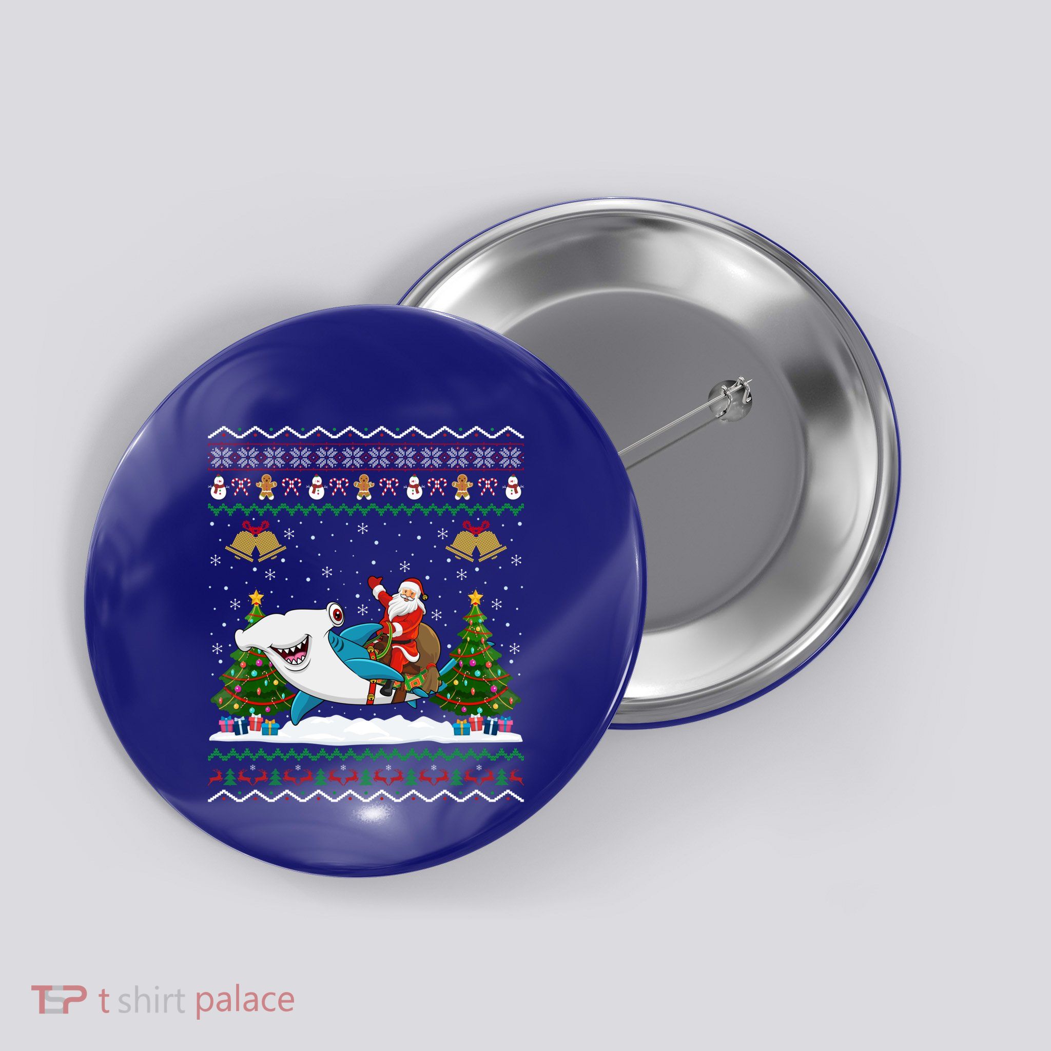 Ugly Hammerhead Shark Xmas Gift Santa Riding Shark Christmas Meaningful Gift Button