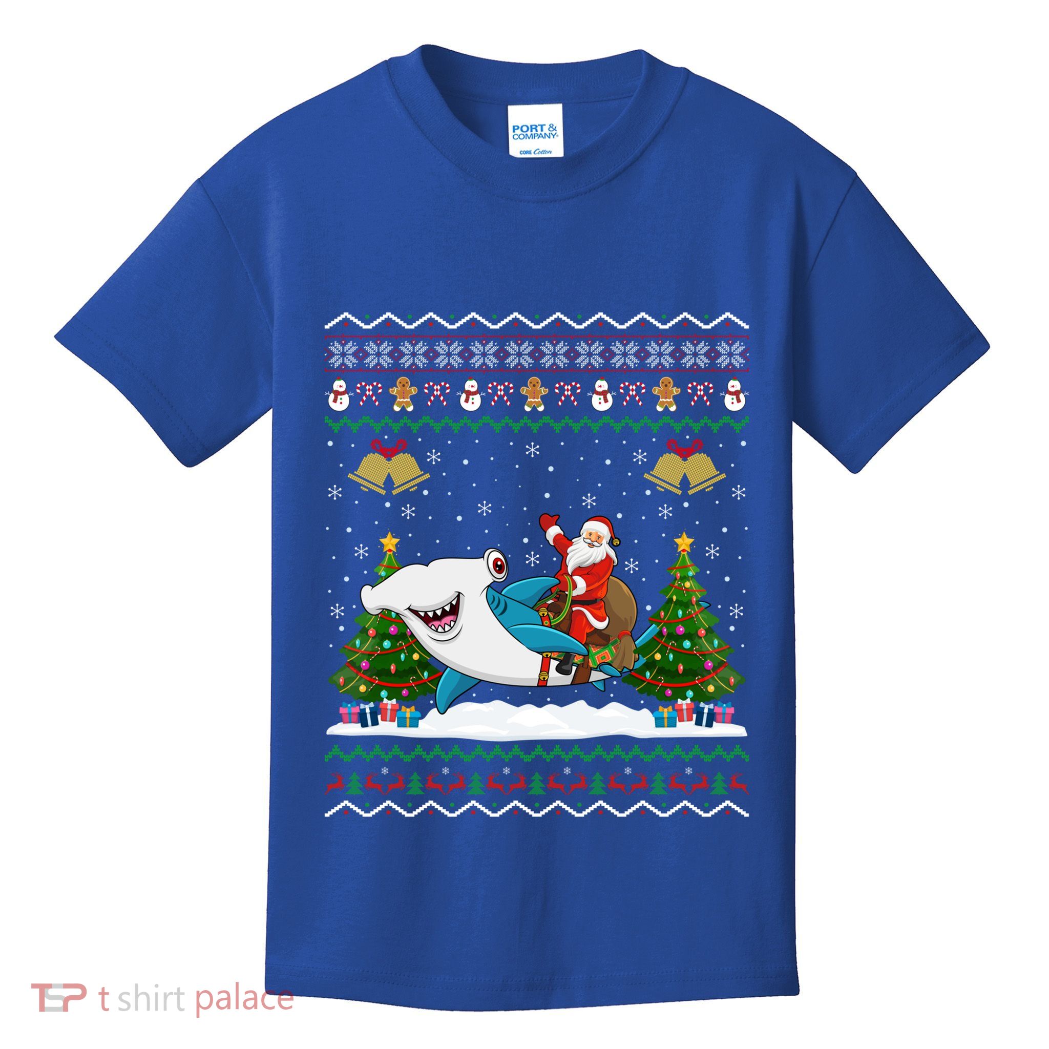 Ugly Hammerhead Shark Xmas Gift Santa Riding Shark Christmas Meaningful Gift Kids T-Shirt