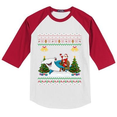 Ugly Hammerhead Shark Xmas Gift Santa Riding Shark Christmas Meaningful Gift Kids Colorblock Raglan Jersey