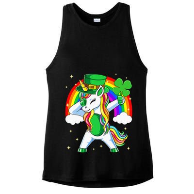 Unicorn Happy St Patricks Day Irish Rainbow Shamrock Ladies PosiCharge Tri-Blend Wicking Tank