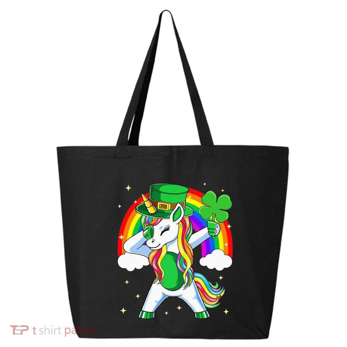 Unicorn Happy St Patricks Day Irish Rainbow Shamrock 25L Jumbo Tote