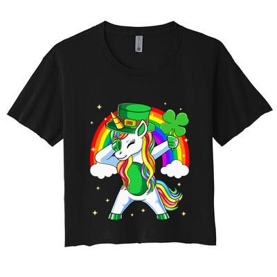 Unicorn Happy St Patricks Day Irish Rainbow Shamrock Crop Top
