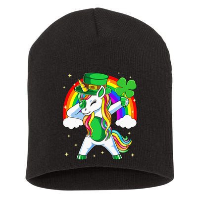Unicorn Happy St Patricks Day Irish Rainbow Shamrock Short Acrylic Beanie