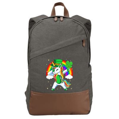 Unicorn Happy St Patricks Day Irish Rainbow Shamrock Cotton Canvas Backpack