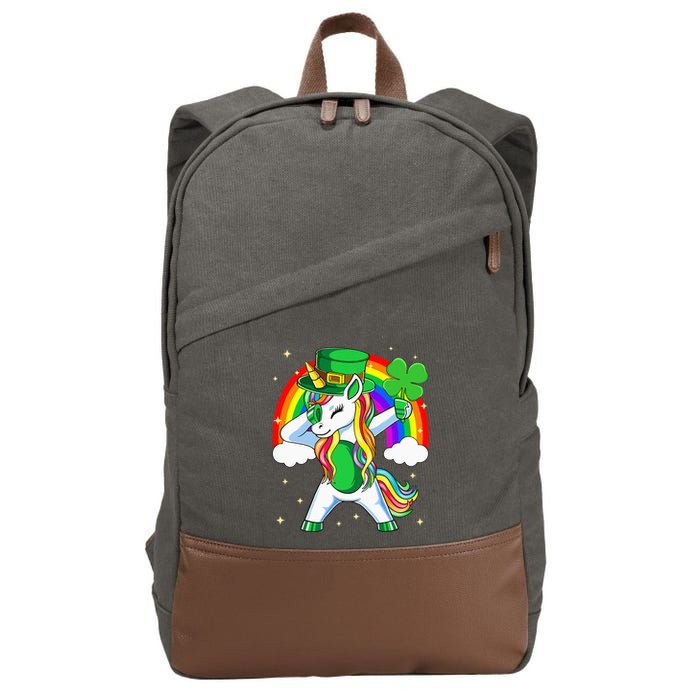 Unicorn Happy St Patricks Day Irish Rainbow Shamrock Cotton Canvas Backpack